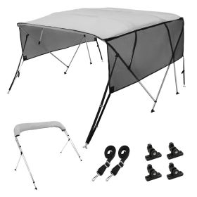4 Bow Bimini Top Boat Cover, Detachable Mesh Sidewalls, 600D Polyester Canopy with 1" Aluminum Alloy Frame, Includes Storage Boot, 2 Straps